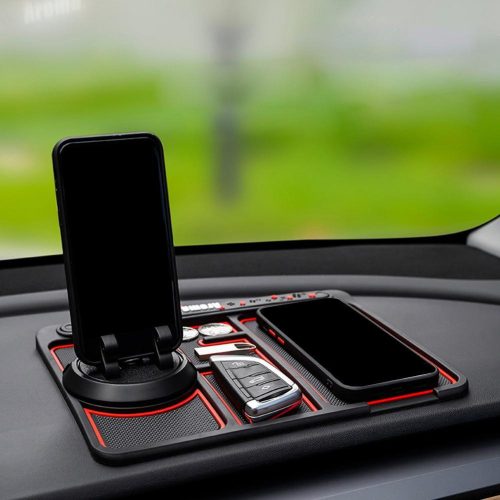 BMoto Gravitációs tartó autó műszerfalára, piros, telefontartó, napszemüveg, aprópénz, parkolójegy tartó, illatosító